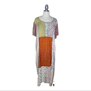 Sacred Threads India Patchwork Rayon Boho Hippie Country Back Tie Dress L